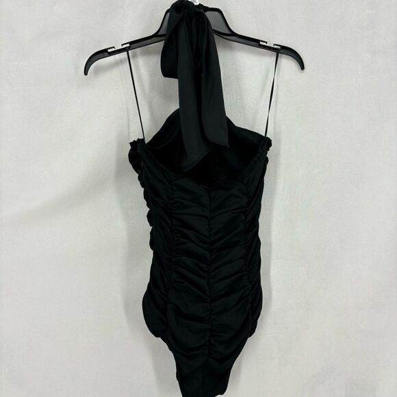 ZARA Women’s Medium Black Halter Ruching Bodysuit Tank Top One Piece - Picture 6 of 11